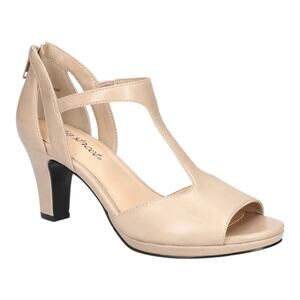 Easy Street Women's Flash T-Strap Mid Heel Dress Sandals Beige Size 9 1/2 W
